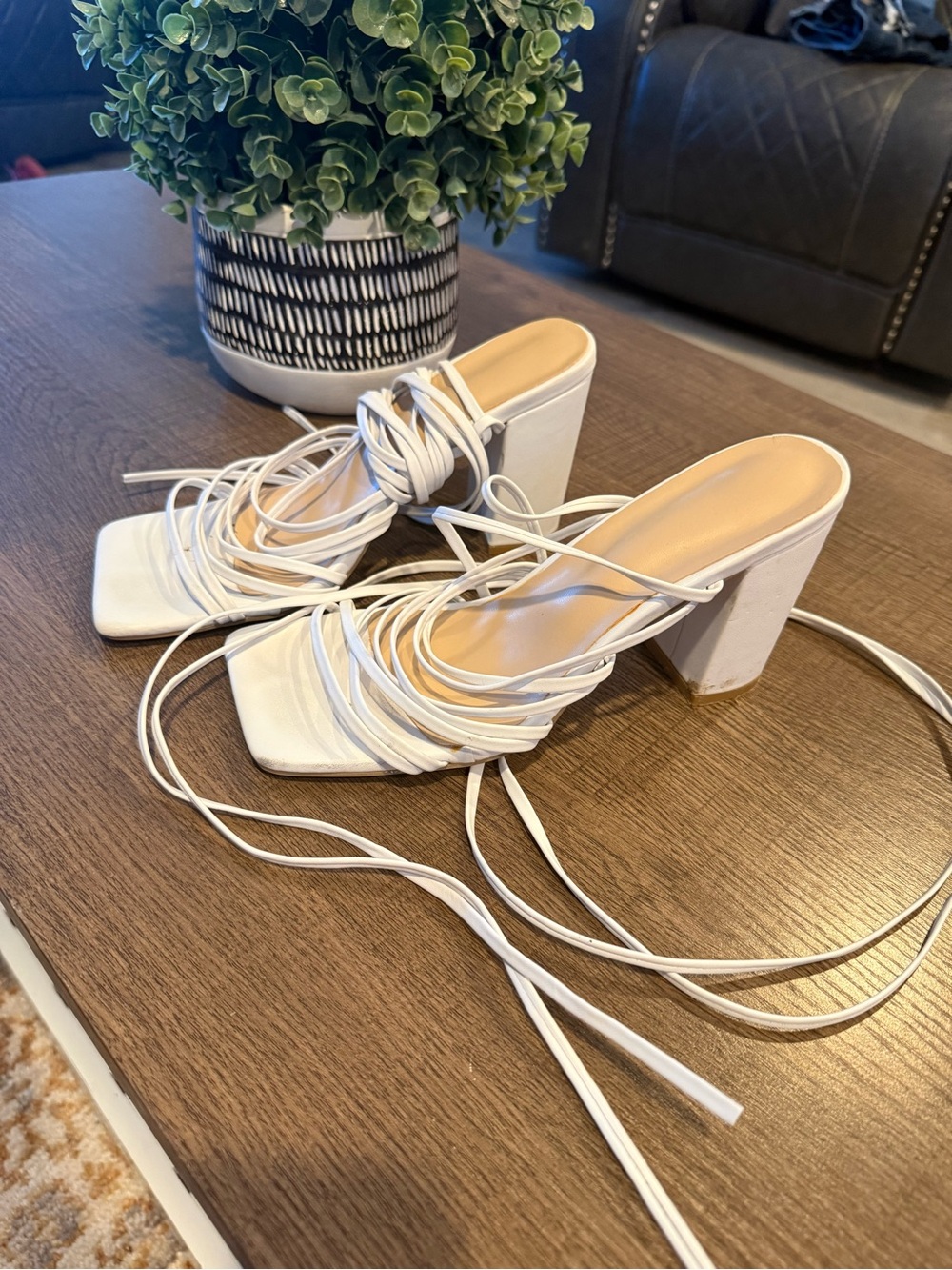 Women’s White Strappy Block Heel Sandals